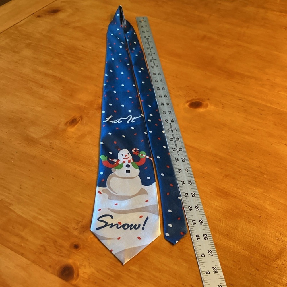 Mens Let It Snow Snowman‎ Christmas Holiday Festive Novelty Silk Necktie Tie 90s - Picture 4 of 11